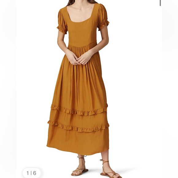 The Odells Eliza Ruffle Maxi Dress S Burnt Orange - Picture 2 of 6